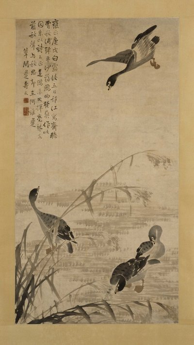 Geese Descending on a Sandbank by Bian Shoumin